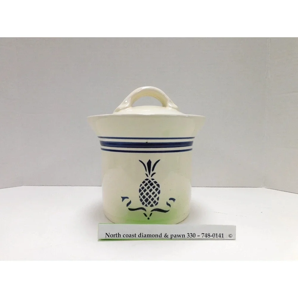 Heritage Mint Ltd Stoneware Butter Crock Pineapple Navy Blue Cream DW702